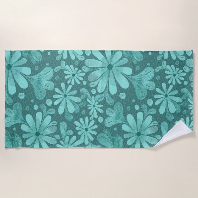 Serviette De Plage Turquoise et Aqua Floral Beach (Devant)