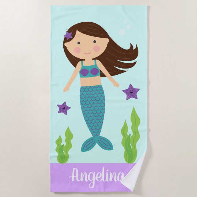 Serviette de plage turquoise et violette Mermaid - (Devant)