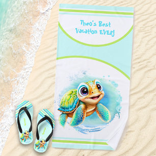 Serviette De Plage Turtle Vacances été Cute Nom personnalisé Garçon