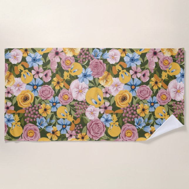 Serviette De Plage TWEETY™ Floral Embroidery Pattern (Devant)