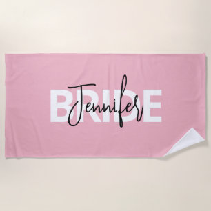 Serviette De Plage Typographie de mariée personnalisée rose