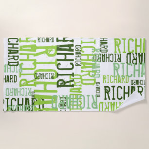 Serviette De Plage typographie du nom vert de chaux