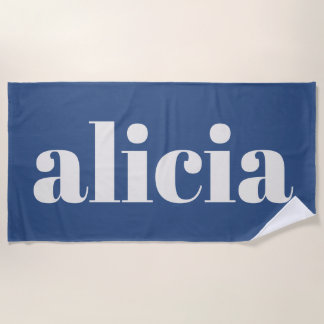 Serviette De Plage Typographie Moderne Nom Personnalisé Bleu Été