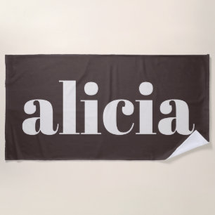 Serviette De Plage Typographie Moderne Nom Personnalisé Marron Blanc