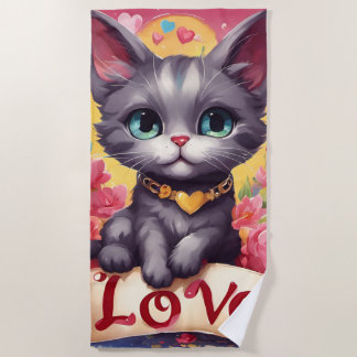 Serviette De Plage Un chat amoureux