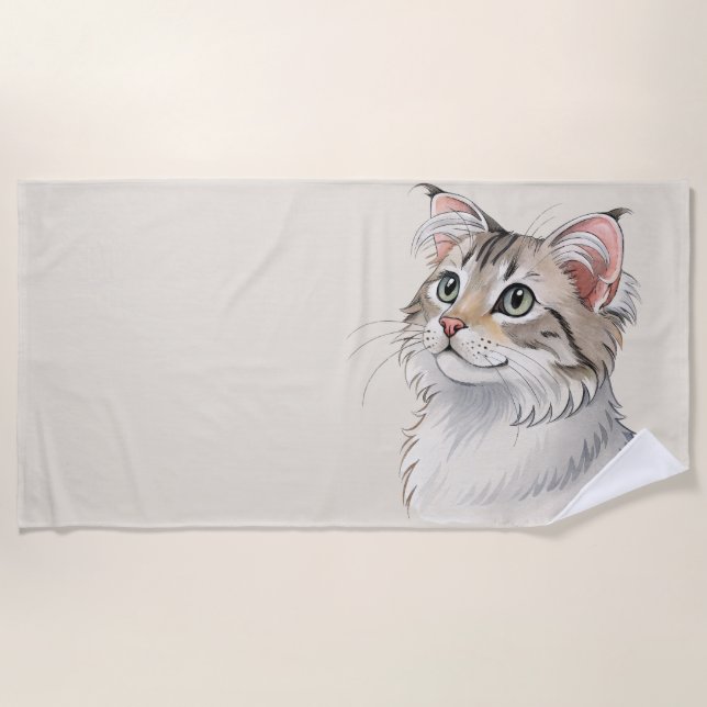 Serviette De Plage Une aquarelle American Curl, chat (Devant)
