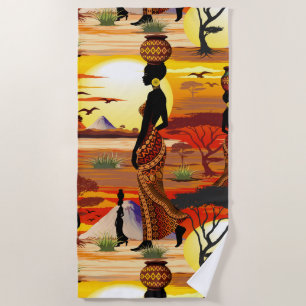 Serviette De Plage Une belle femme africaine Silhouette sur les solei