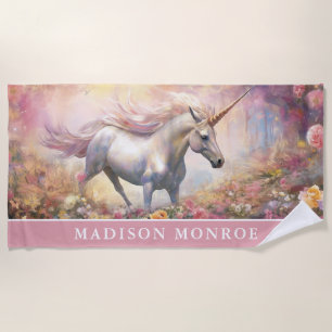Serviette de plage Unicorn avec nom personnalisé