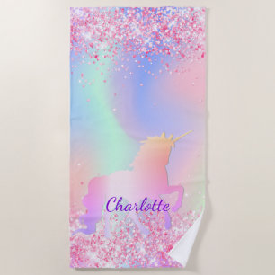 Serviette De Plage Unicorn rose rose violet nom de la parties scintil