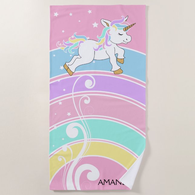 Serviette De Plage Unicorne arc-en-ciel (Devant)