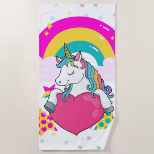 Serviette De Plage Unicorne arc-en-ciel avec étoiles