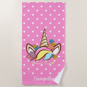 Serviette De Plage Unicorne magique Colorful Nom de la fille Floral r