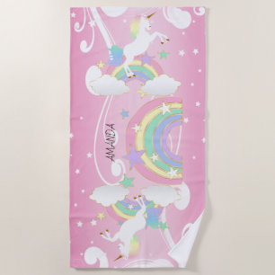 Serviette De Plage Unicorne rose arc-en-ciel