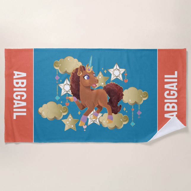 Serviette De Plage Unique aux étoiles et aux nuages Unicorne (Devant)