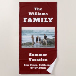 Serviette De Plage Unique nouveauté Modèle Famille Vacances Nom photo