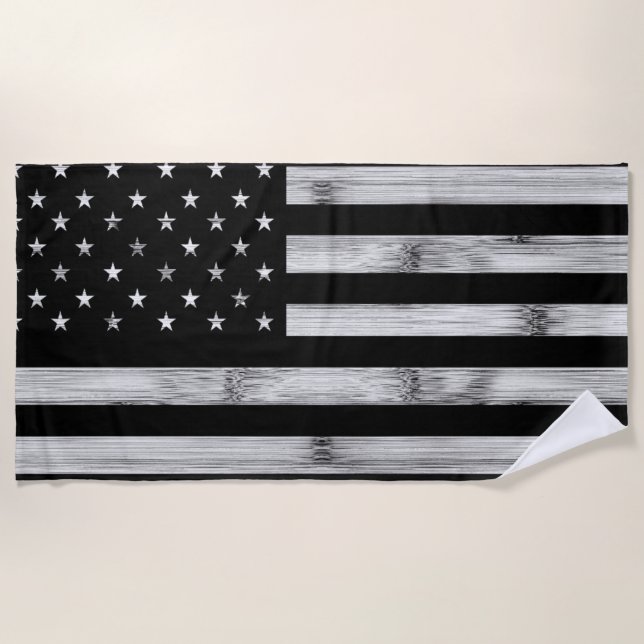 Serviette De Plage USA flag Rustic Wood Black White Patriotic America (Devant)
