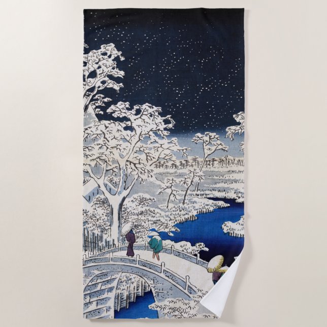 Serviette De Plage Utagawa Hiroshige - Pont des tambours à Meguro (Devant)