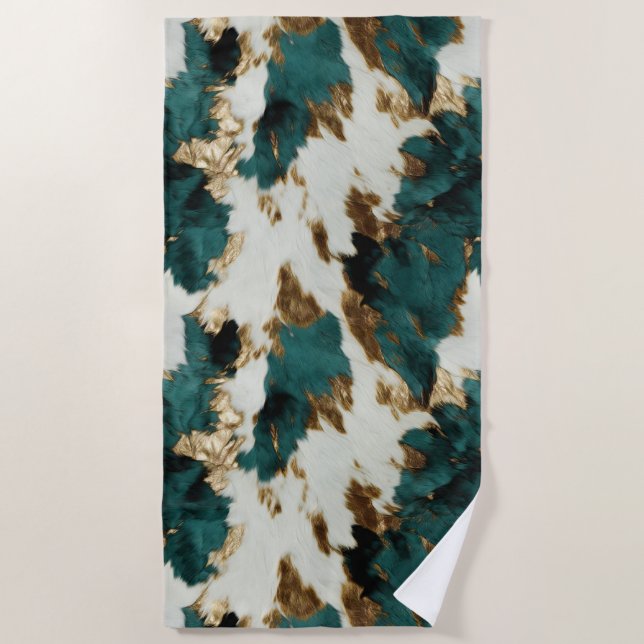 Serviette De Plage Vache blanche de l'Ouest Emerald Gold (Devant)