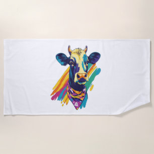 Serviette De Plage Vache colorée Png, dessin de vache arc-en-ciel Png
