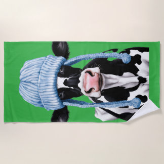 Serviette De Plage Vache dans un casquette.