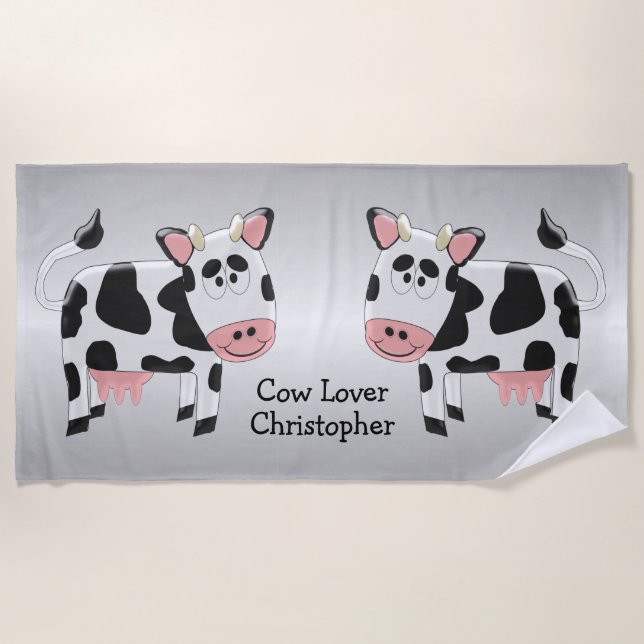 Serviette De Plage Vache Design Gris couleur Personnalisé (Devant)