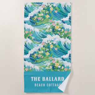 Serviette De Plage Vagues de plage tropicale de Preppy   Maison de pl