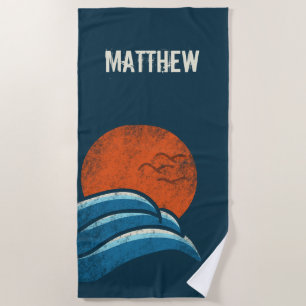 Serviette De Plage Vagues rétro personnalisées et style Surf solaire
