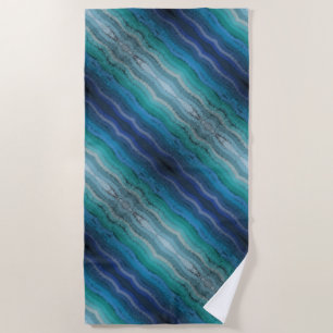 Serviette De Plage Vagues salées de plage côtière sur fond noir