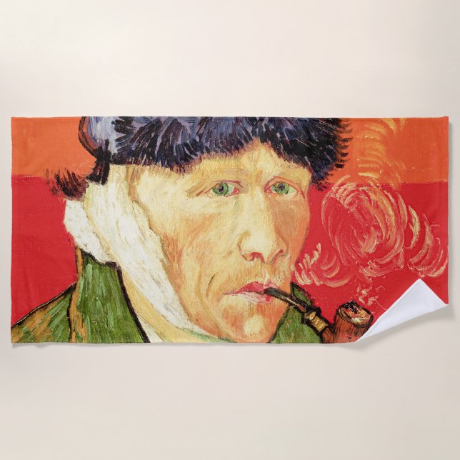 Serviette De Plage Van Gogh - Autoportrait avec oreille et tuyau en b (Devant)