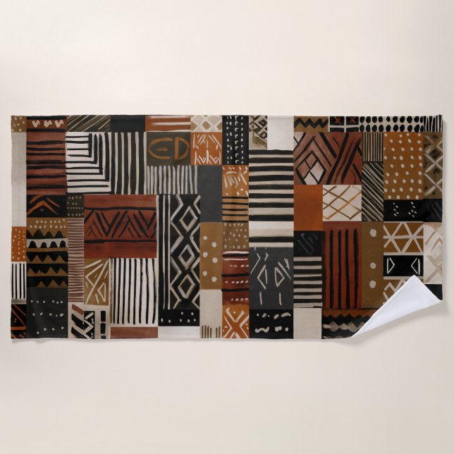 Serviette De Plage Variations of African motifs in earth tones (Devant)