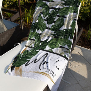 Serviette De Plage Végétation estivale tropicale   M. Brushed Script