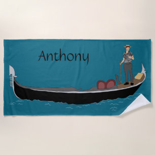Serviette De Plage Venise, Italie Gondola et Gondolier Turquoise Blue