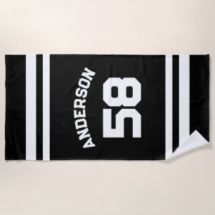 Serviette De Plage Ventilateur sportif Black Custom Name & Number