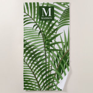 Serviette De Plage Verdure tropicale Aquarelle Palmier Monogramme