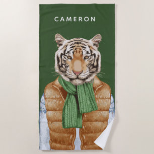 Serviette De Plage Vers le bas le tigre de gilet   ajoutent votre nom