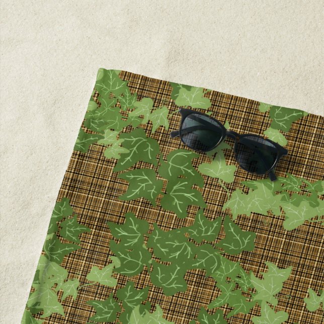 Serviette De Plage Vert Ivy Gold Brown Plaid (En situation)