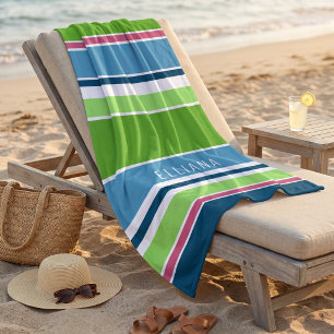 Serviette De Plage Vert lime personnalisé bleu foncé rose chaud blanc