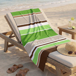 Serviette De Plage Vert lime personnalisé Brun foncé Taupe Blanc Rayu