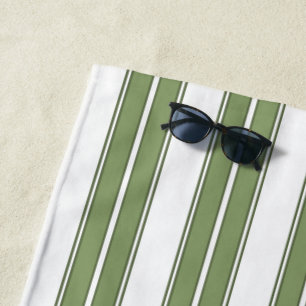 Serviette De Plage Vert olive et rayures blanches