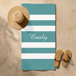 Serviette De Plage Vert Turquoise moderne rayé