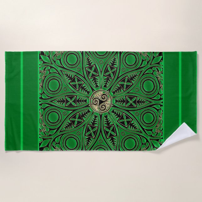 Serviette de plage verte de mandala de Kelly (Devant)