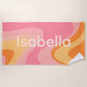 Serviette De Plage Vibe rétro Abstrait Swirl 60s rose et orange