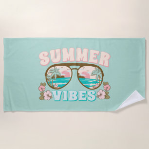 Serviette De Plage Vibes d'été Lunettes de soleil Tropical Beach Vaca