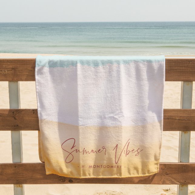 Serviette De Plage Vibes d'été | Ombre Beach Sun & Sand Monogram (Créateur téléchargé)