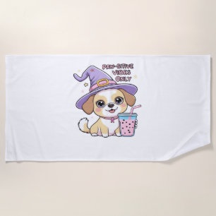 Serviette De Plage Vibes Paw-Stive Seulement Chien mignon Avec Bubble