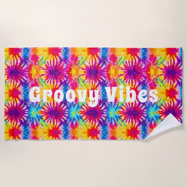 Serviette De Plage Vibes super Tie Dye personnalisable (Devant)