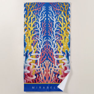 Serviette De Plage Vibrant corail océanique blanc et rose Personnalis