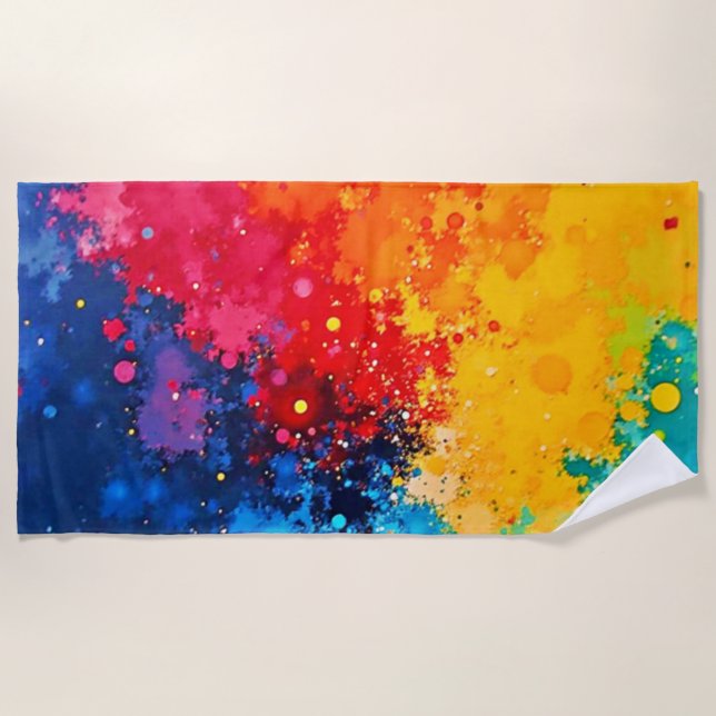 Serviette De Plage Vibrant Watercolor Chaos Art (Devant)