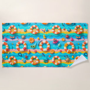 Serviette De Plage 🌞 Vibrations de motif de plage estivale ensoleill