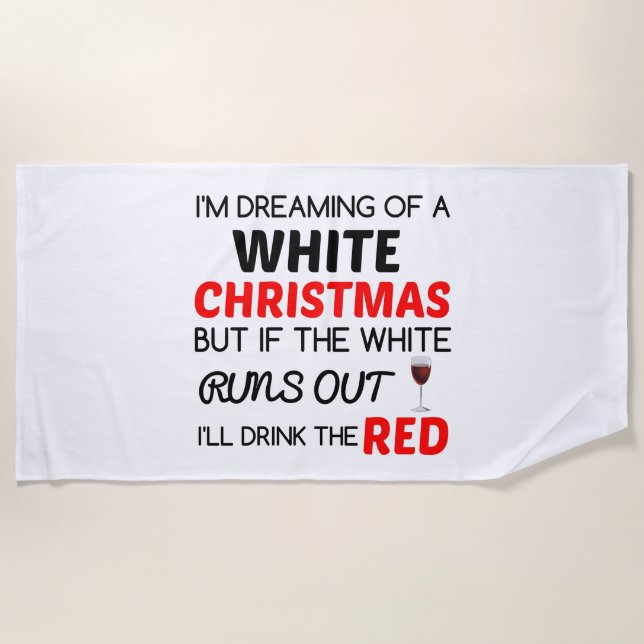 SERVIETTE DE PLAGE VIN ROUGE DE NOËL BLANC (Devant)